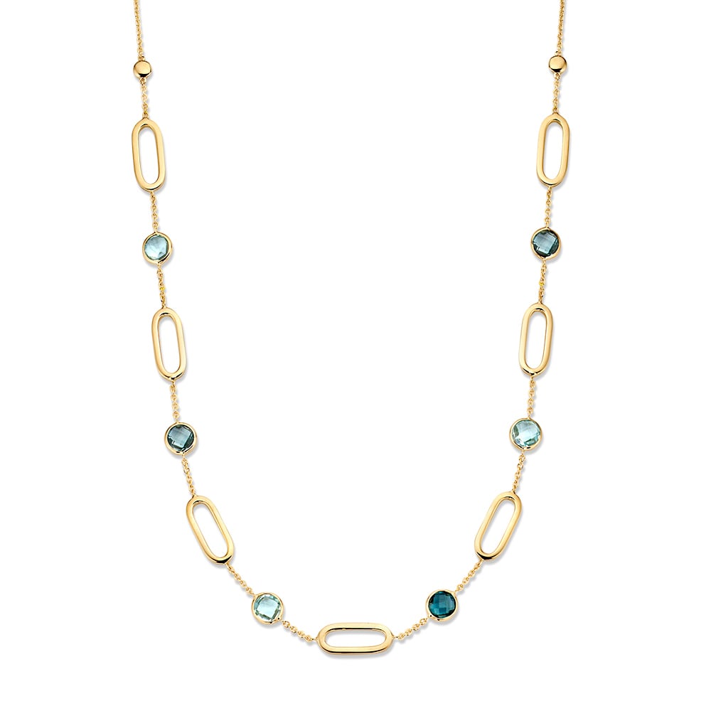 Collar de oro amarillo de 14 quilates con eslabones ovalados y topacios azules y London Blue.