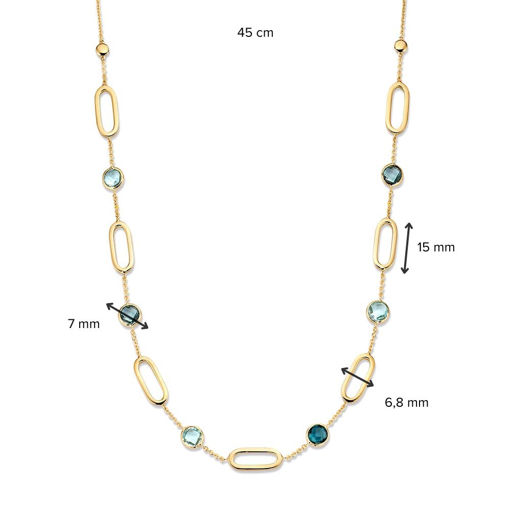 Collar de oro amarillo con eslabones ovalados y topacio azul & topacio London Blue - 14 quilates