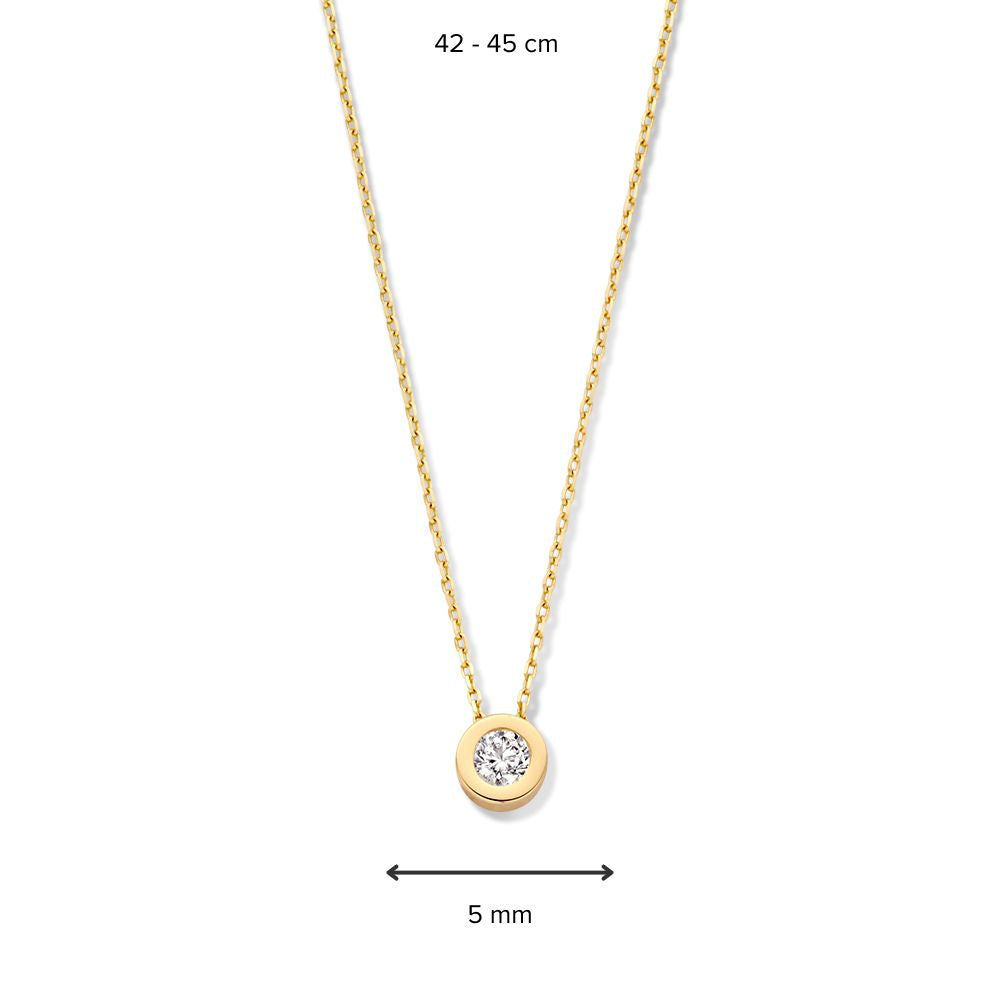 Collar de oro amarillo con colgante solitario en engaste redondo | 14 quilates de oro | Van der Kooij