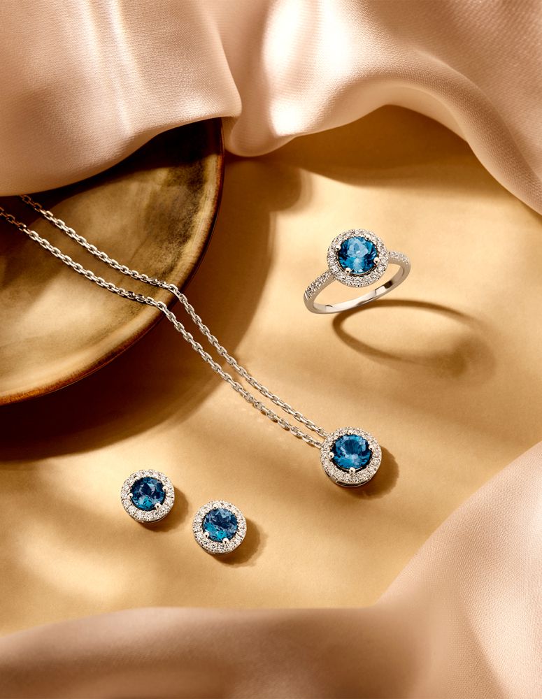 Espléndido collar de oro blanco con topacio azul de Londres y diamantes - 14 quilates