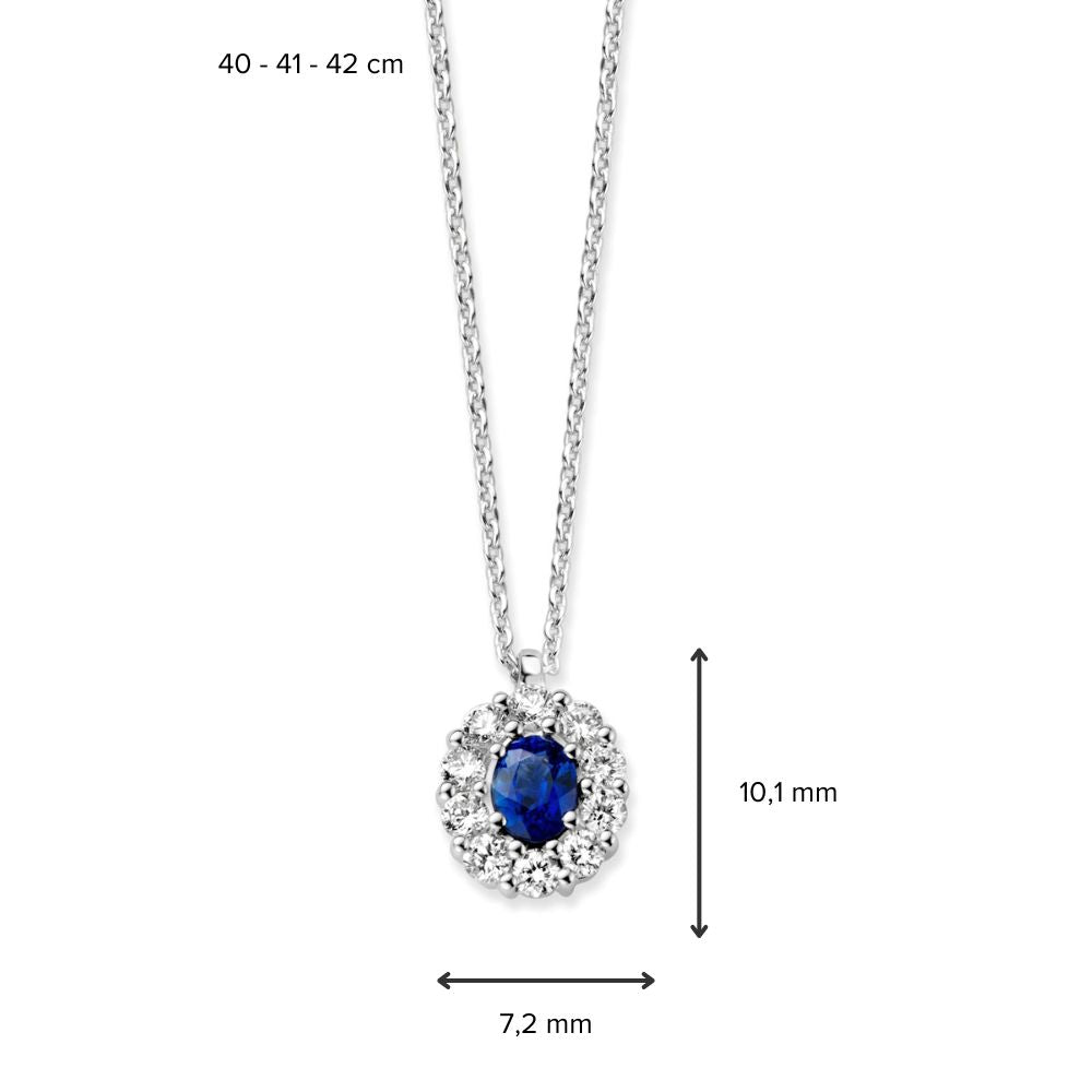 Collar de oro blanco con colgante de entourage y zafiro - 14 quilates