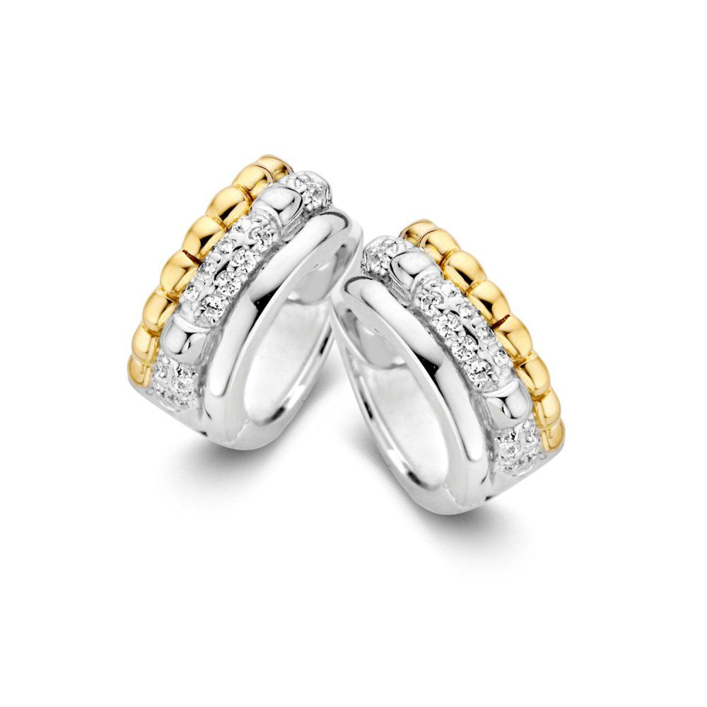 Aros de plata y oro de 14 quilates con circonitas, diseño sutil y lujoso, de 9 mm.