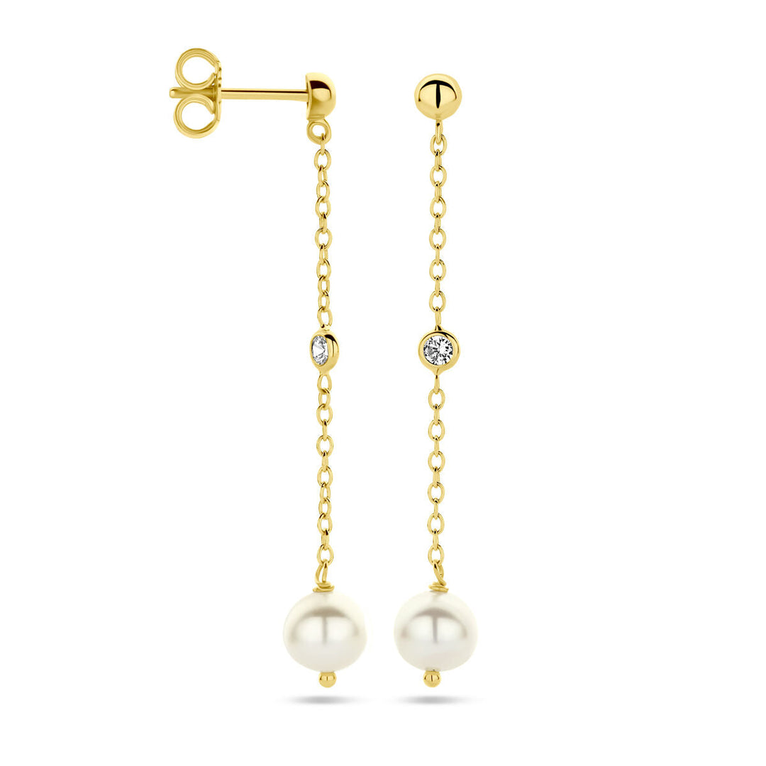 oorhangers parel zirkonia 14K geelgoud