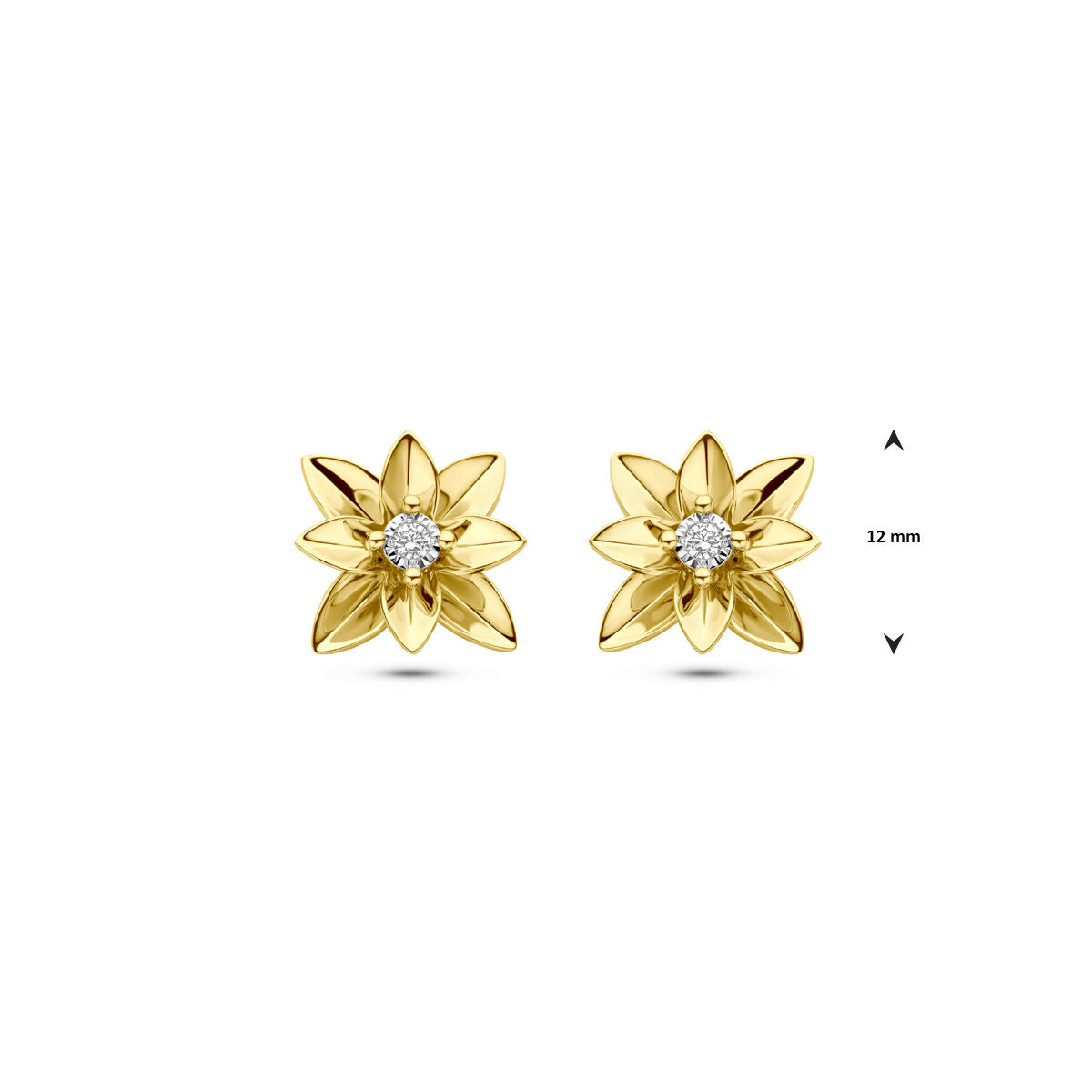 pendientes de botón diamante 0.03ct (2x 0.015ct) h si 12 mm oro bicolor oro amarillo/blanco