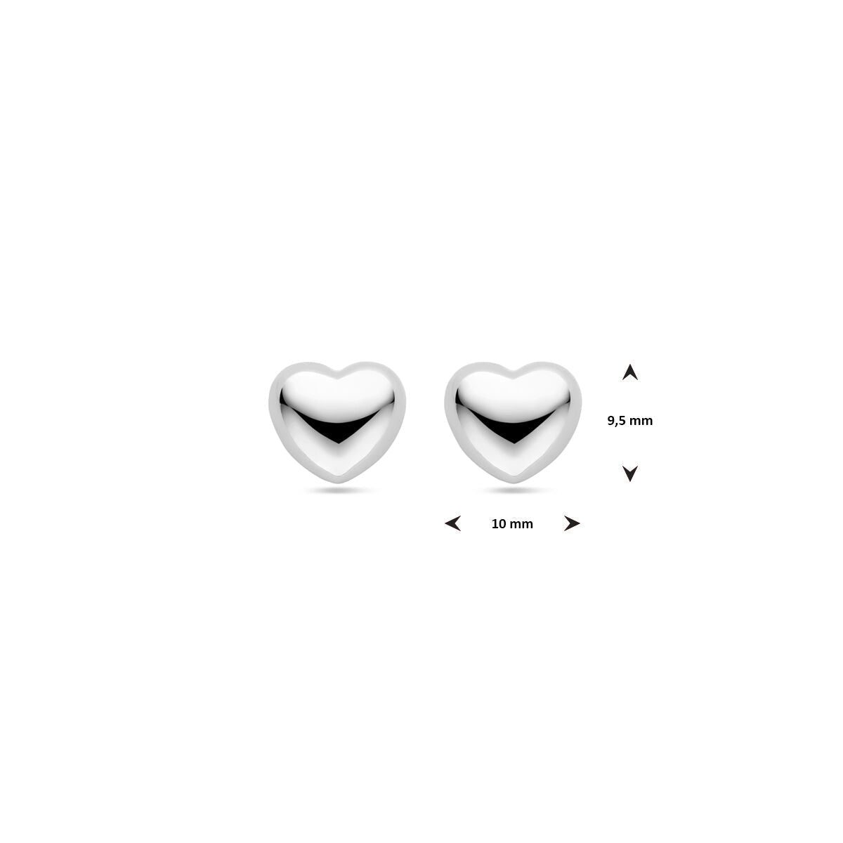 pendientes de botón corazón 9,5 mm plata rodiado
