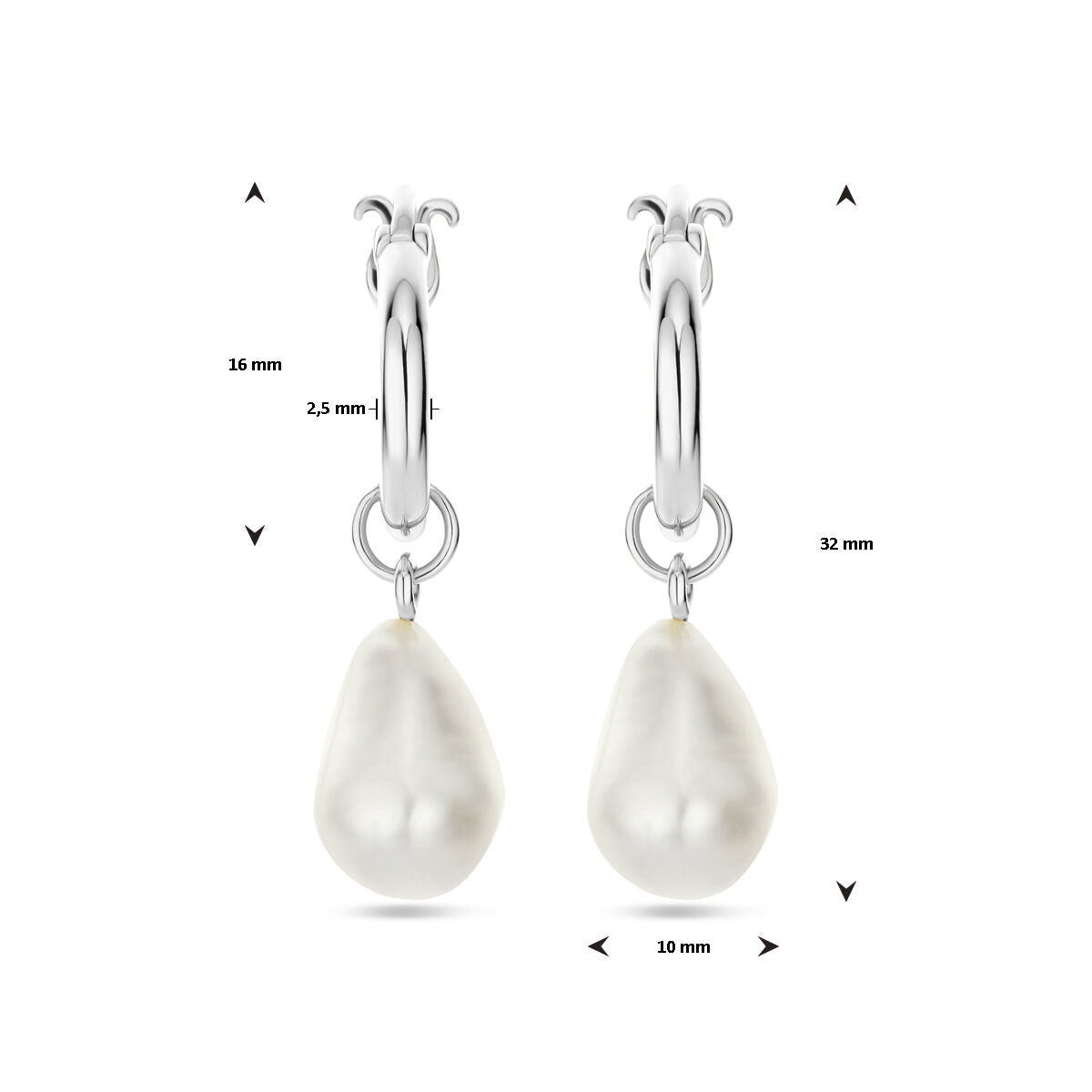 pendientes barrocos de perla 32 mm plata rodiada