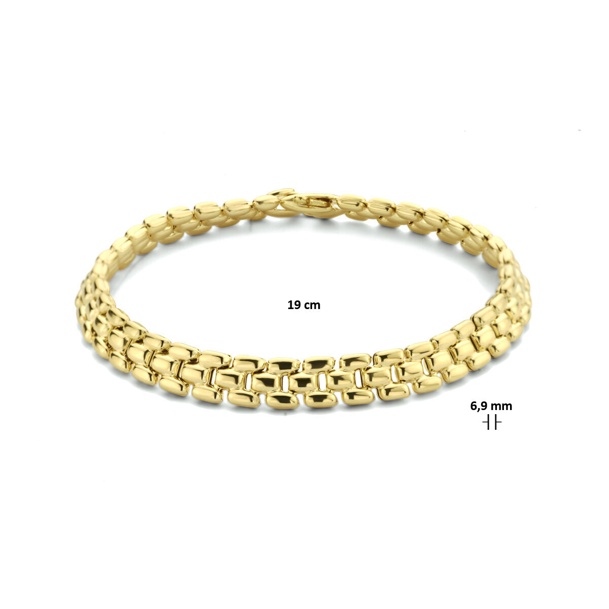 pulsera pantera 6,9 mm 19 cm 3 micrones plata chapado en oro amarillo