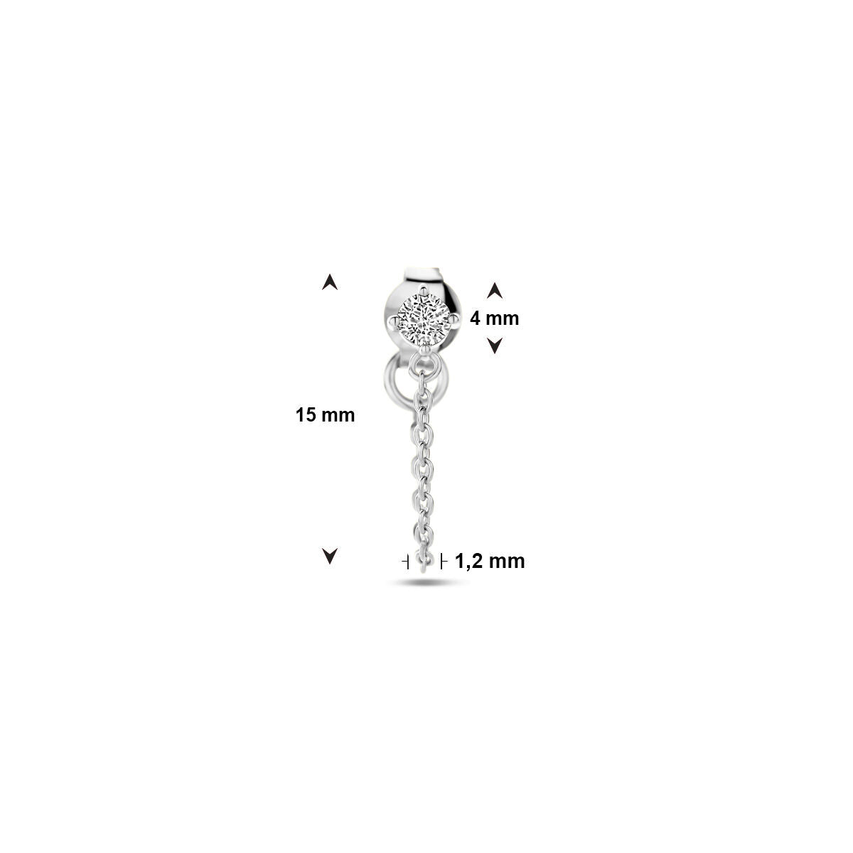 pendiente de botón de zirconia plata rodiada