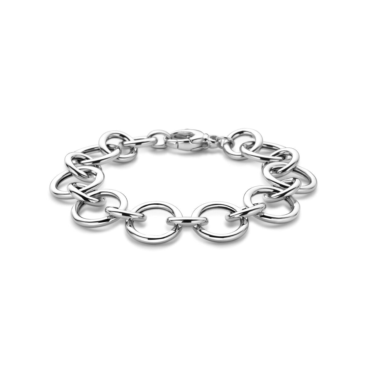 Pulsera de plata rhodiumada de 20 cm con eslabones en forma de círculo.