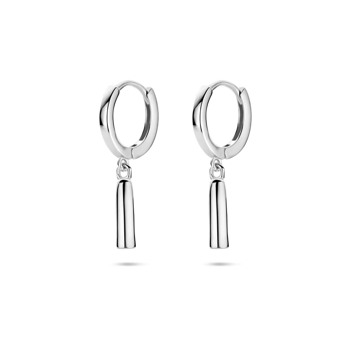 Pendientes de aro de plata rodiada 925 con colgante tubular.