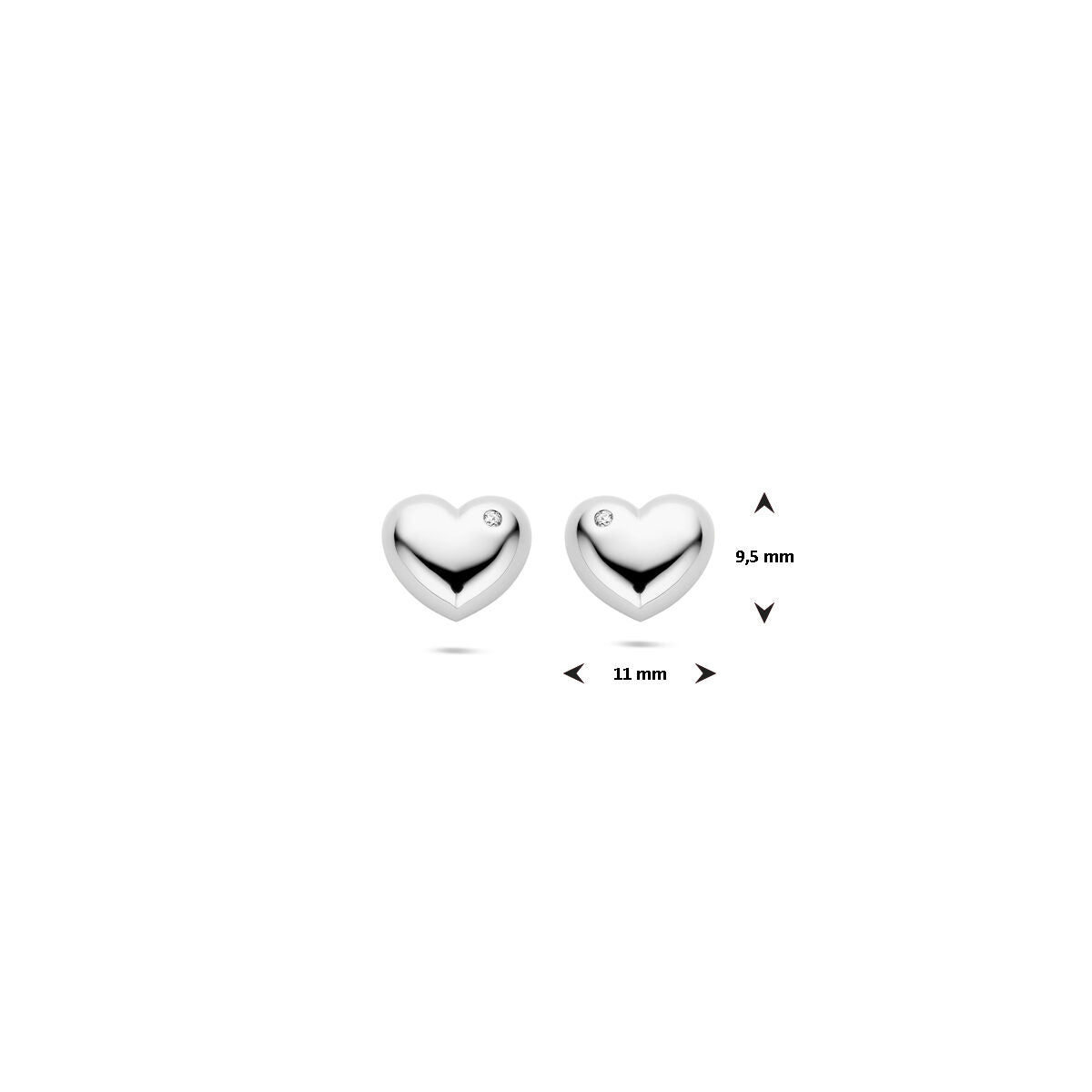 pendientes de botón corazón circonita 9,5 mm plata rodiada