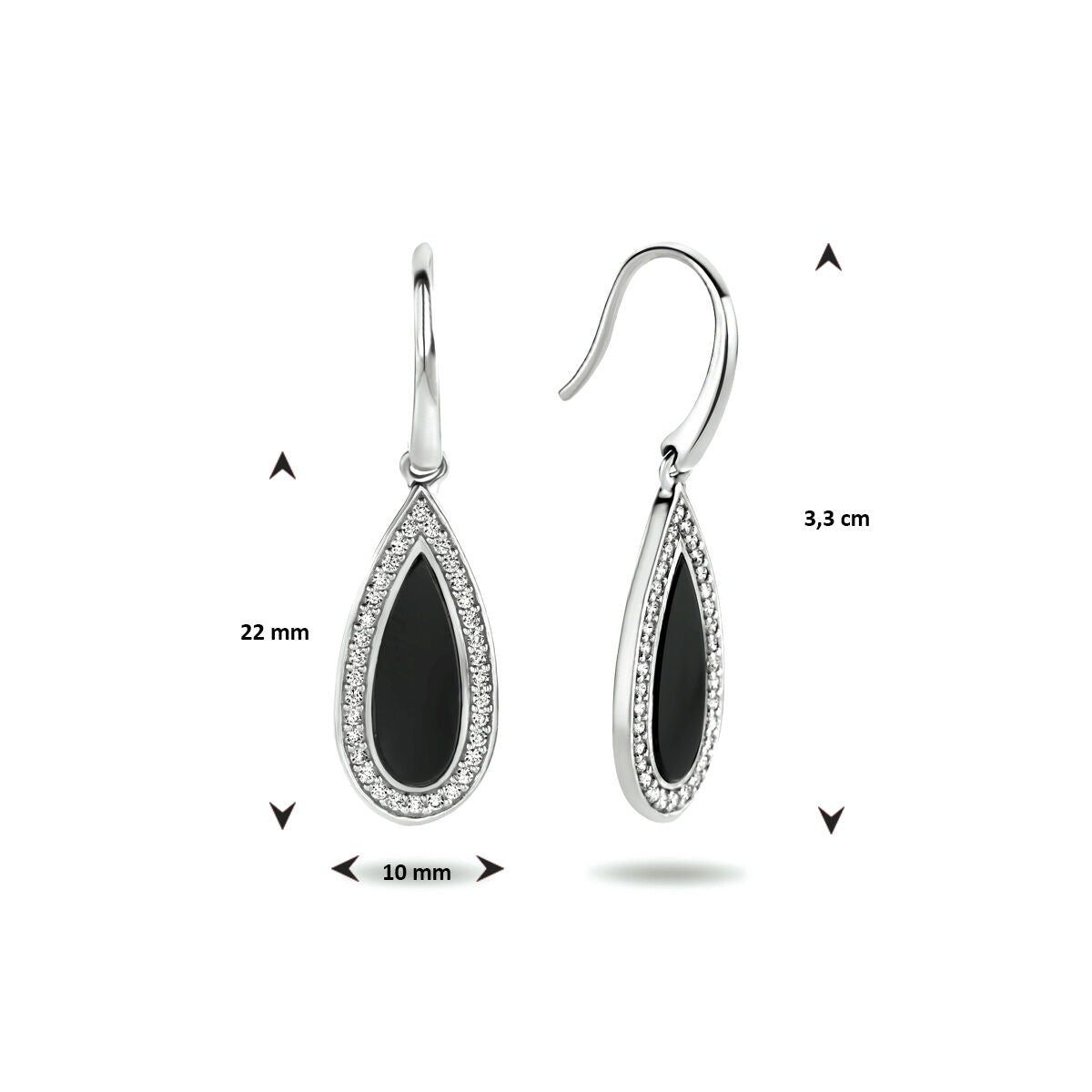 pendientes de gancho francés ónice y circonita plata rodiada