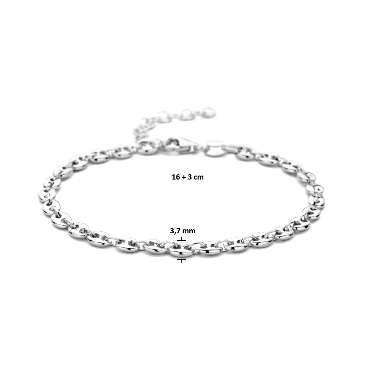 pulsera grano de café 3,7 mm 16 + 3 cm plata rodiada