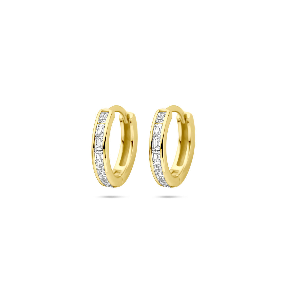 Pendientes de aro dorados con circonitas, de 12 mm de diámetro.