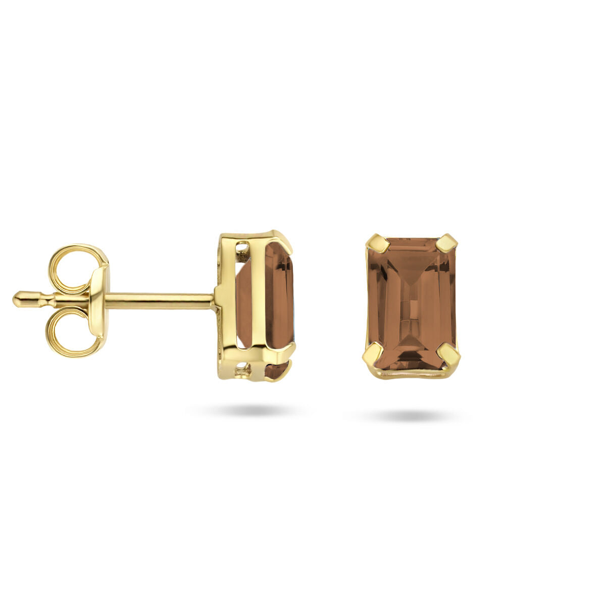 pendientes de botón de cuarzo ahumado 14K oro amarillo