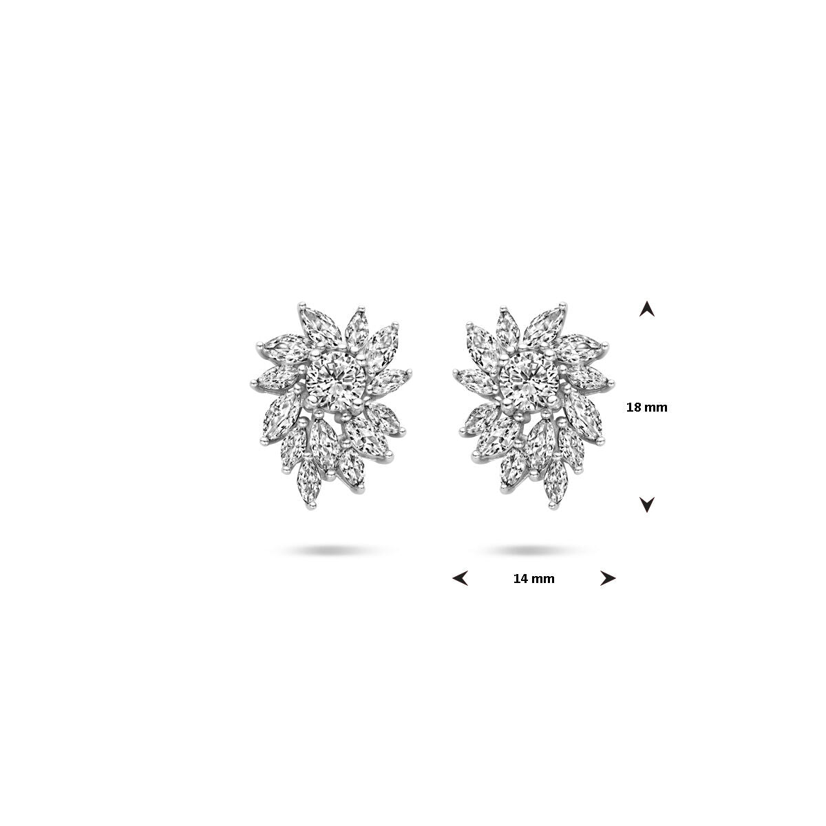pendientes de botón circonita 18 mm plata rodiada