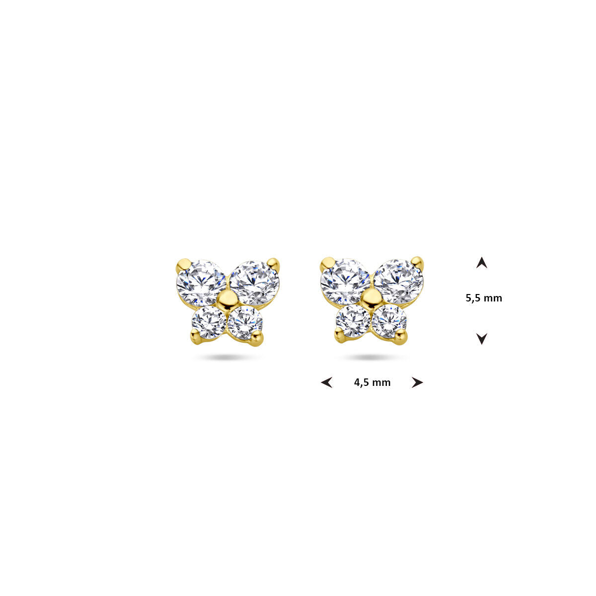 pendientes de botón mariposa circonita 14K oro amarillo