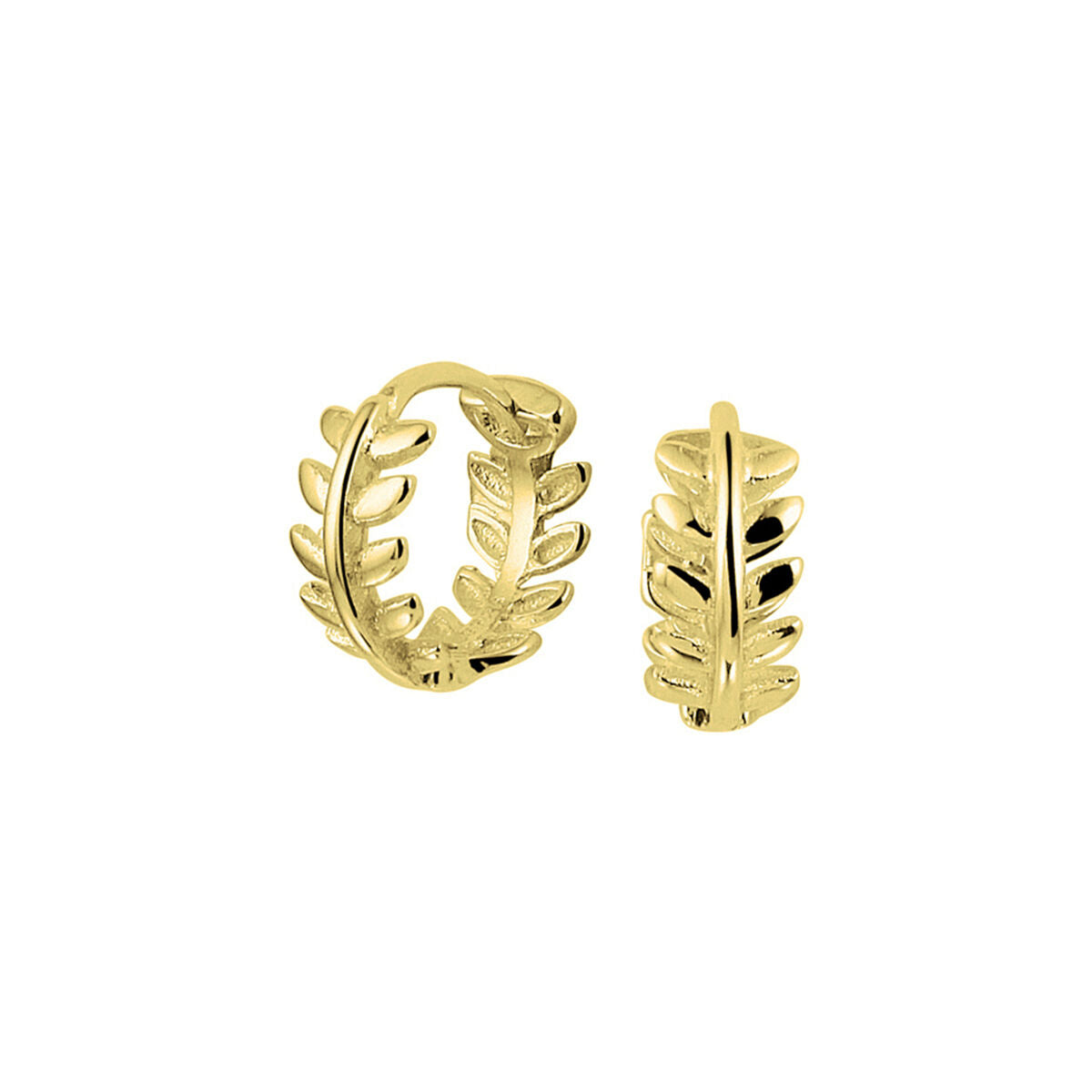 Pendientes de aro dorados con diseño de hojas en relieve.