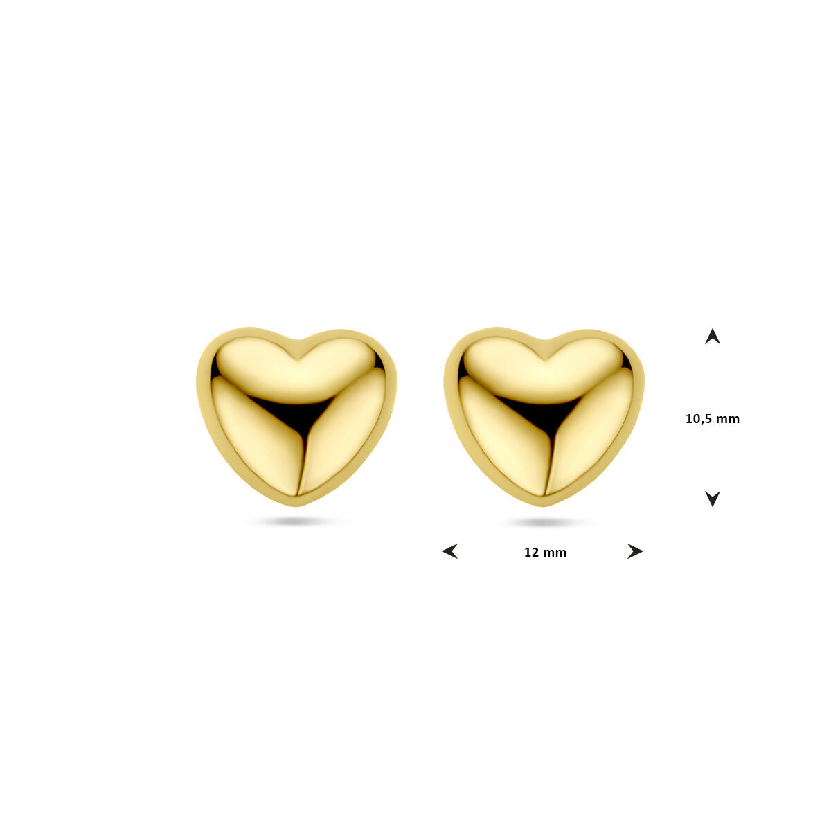 pendientes de botón corazón 1 micrón plata chapado en oro amarillo