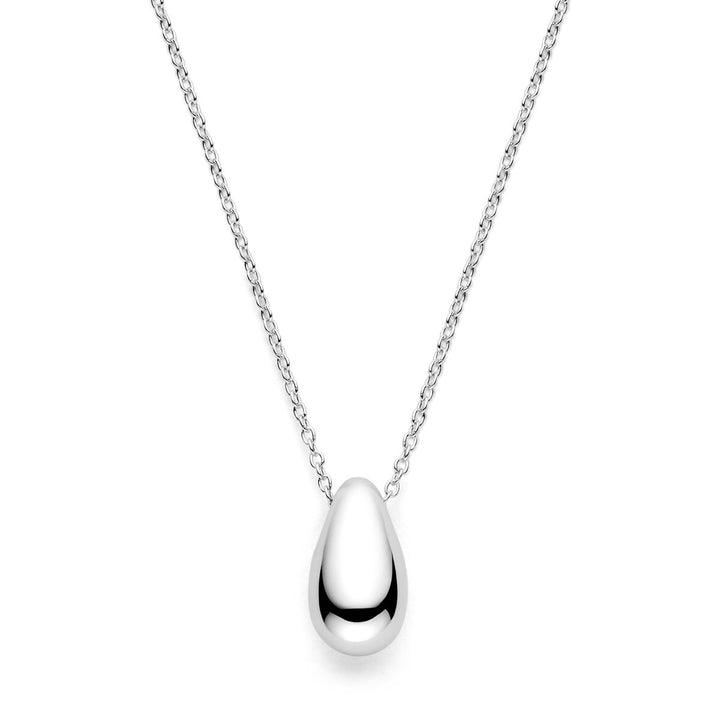 Het collier druppel 41-43-45 cm zilver gerhodineerd van Van der Kooij Collectie is voorzien van een delicate ketting en een gladde, gepolijste traanvormige hanger-een prachtig voorbeeld van moderne, tijdloze sieraden.