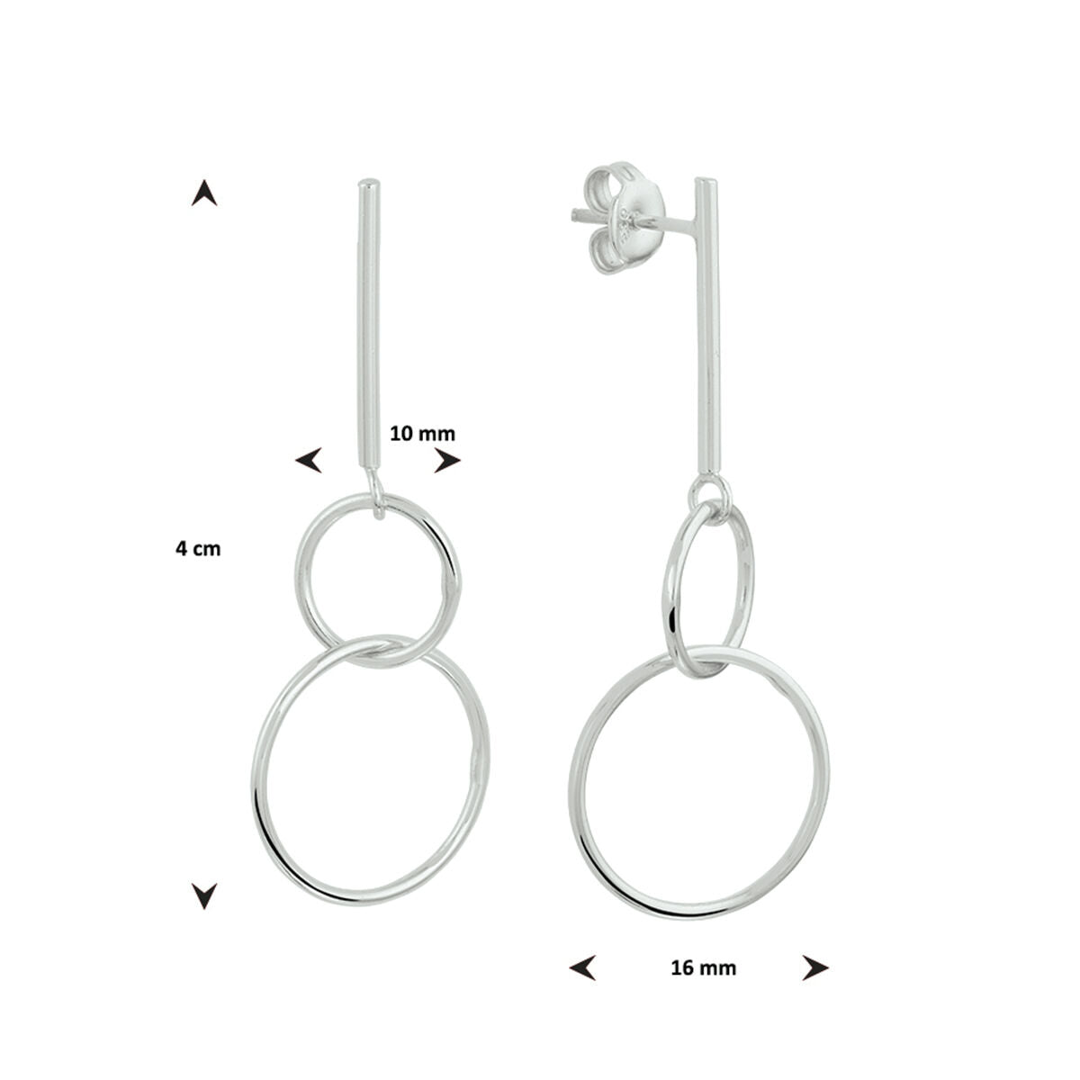 pendientes círculos de plata rodiada