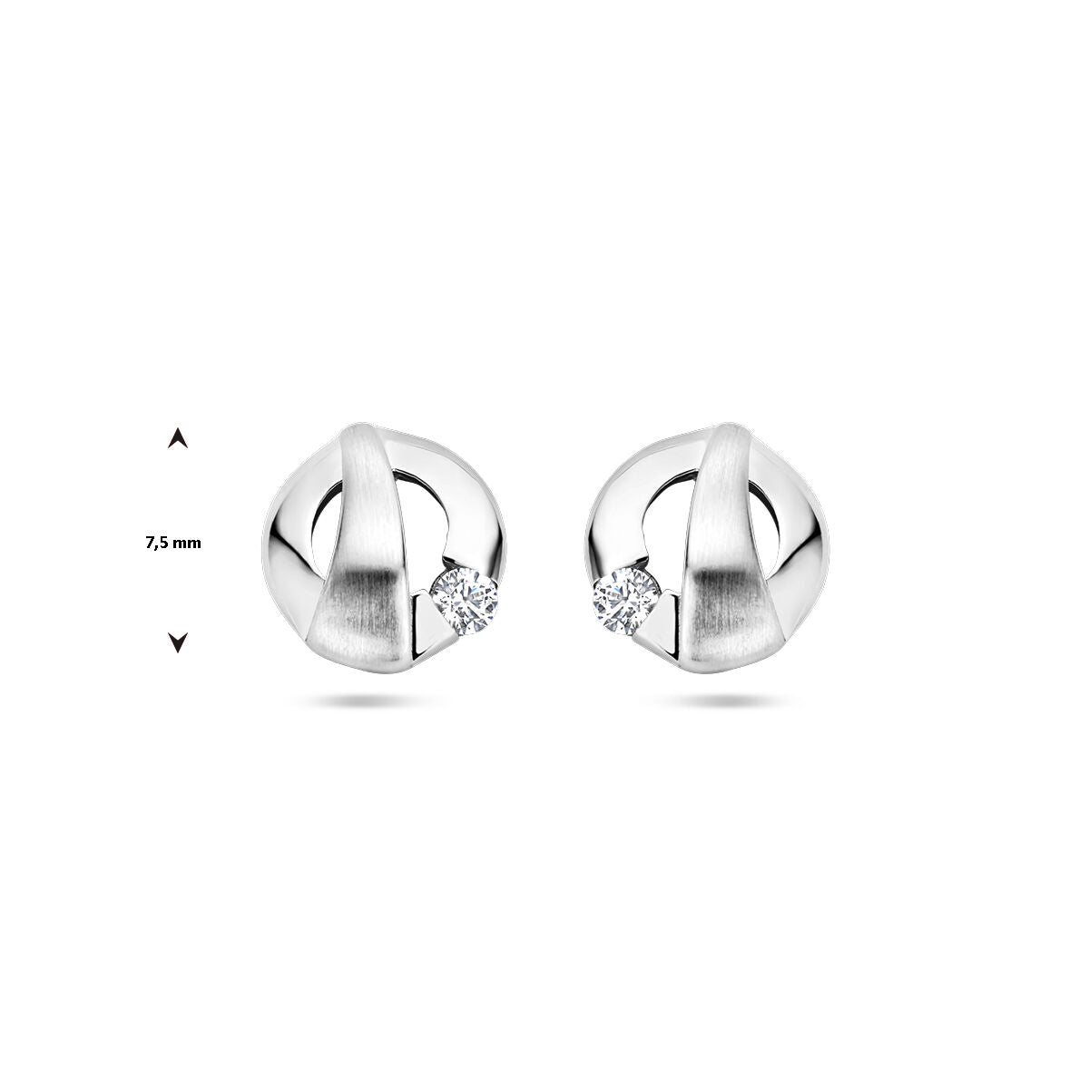 pendientes de botón de zirconia pulido/mate en plata rodiada