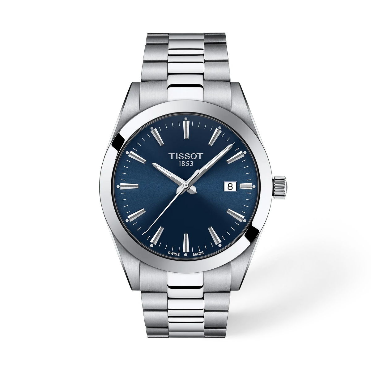 Reloj Tissot de 40 mm con esfera azul, caja de acero inoxidable y brazalete de eslabones.