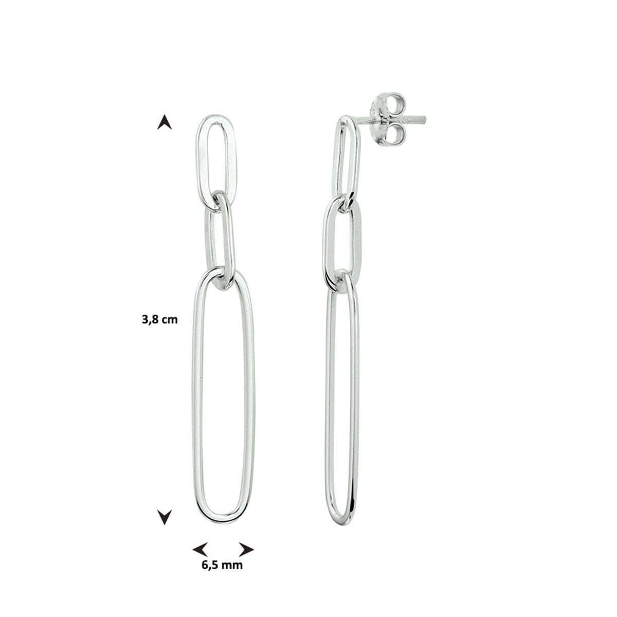 pendientes paperclip de plata rodiados