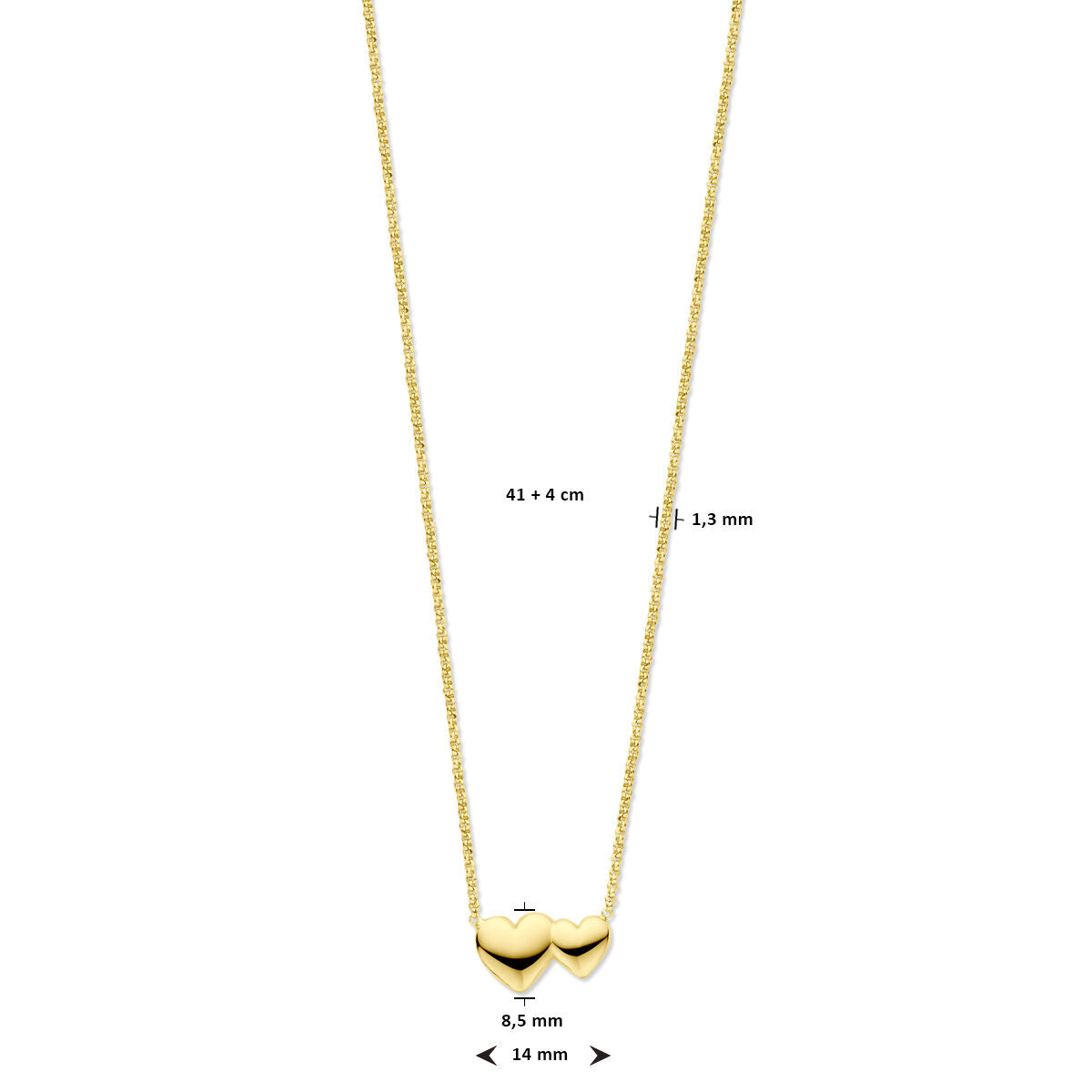collar de corazones 41 + 4 cm 3 micrones chapado en oro amarillo