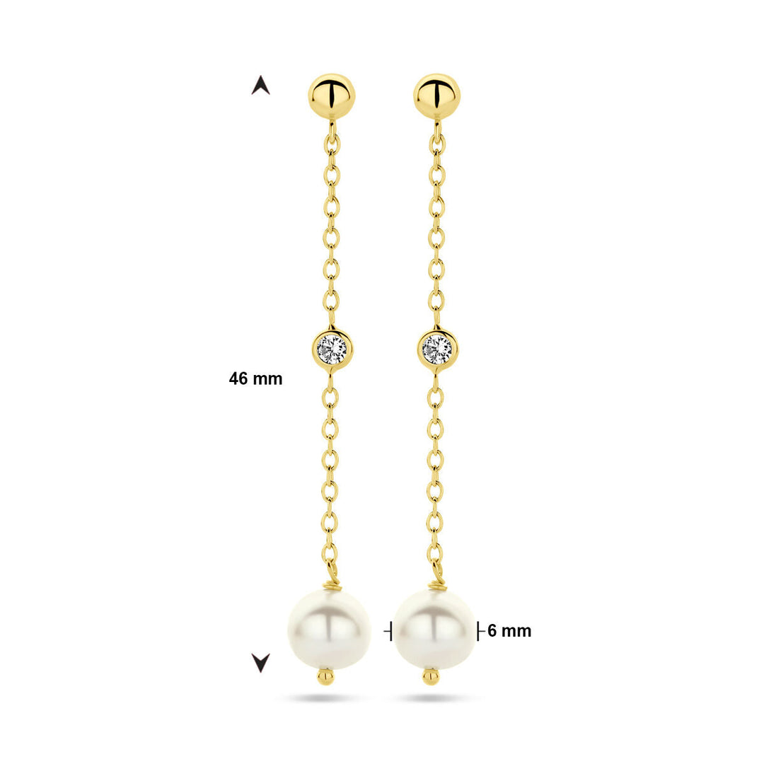 oorhangers parel zirkonia 14K geelgoud