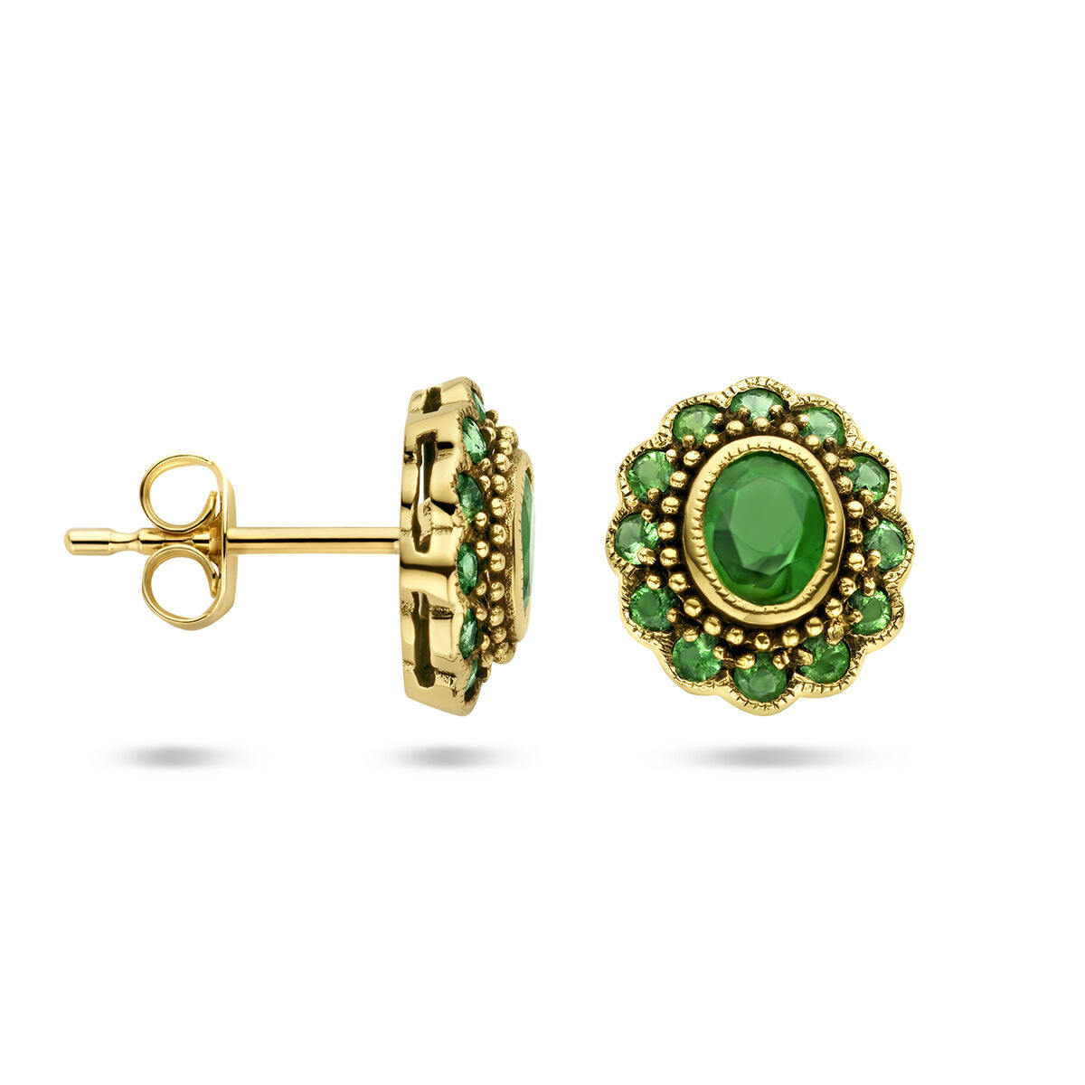 pendientes de botón esmeralda 14K oro amarillo