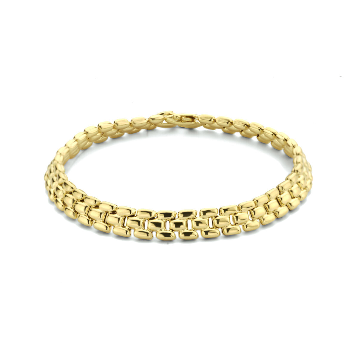 Pulsera dorada de 6,9 mm con diseño de pantera, 19 cm de longitud y acabado de 3 micrones.