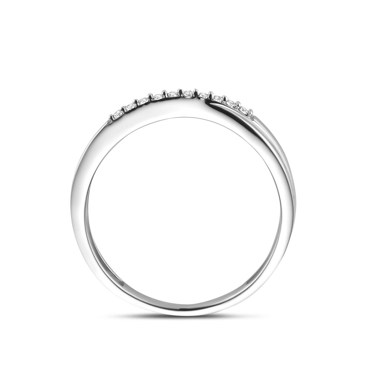 Anillo de plata rodiada con circonitas en estilo de entorno