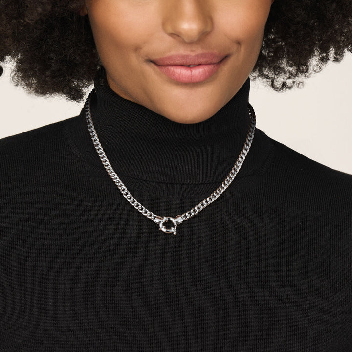 collier gourmette 5,8 mm 45 cm met groot springslot zilver gerhodineerd