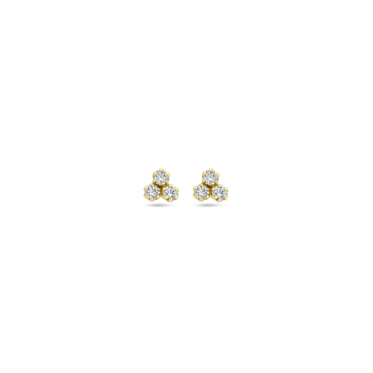 Pendientes de zircón de 4,5 mm en oro amarillo de 14K con tres piedras brillantes.