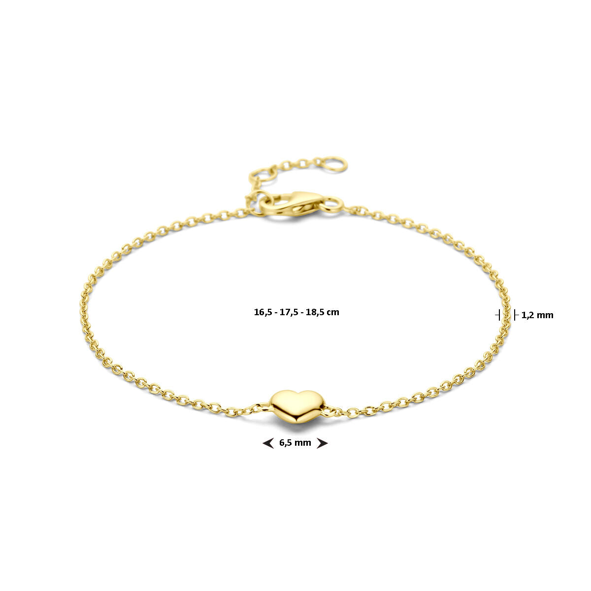 pulsera corazón 16,5 - 17,5 - 18,5 cm 3 micrones plata chapado en oro amarillo