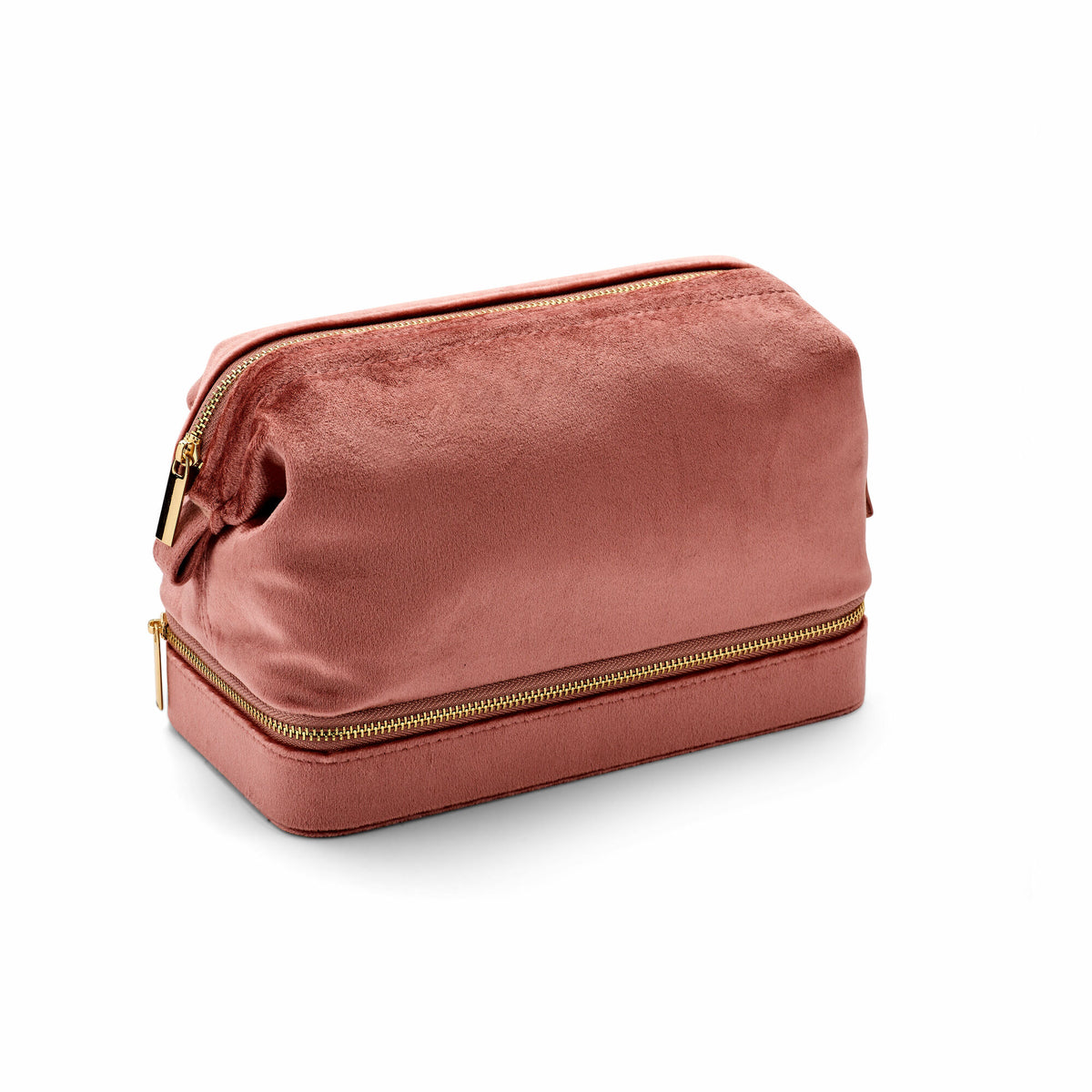 Caja de joyería rosa, elegante y funcional, con cierre dorado y diseño suave.