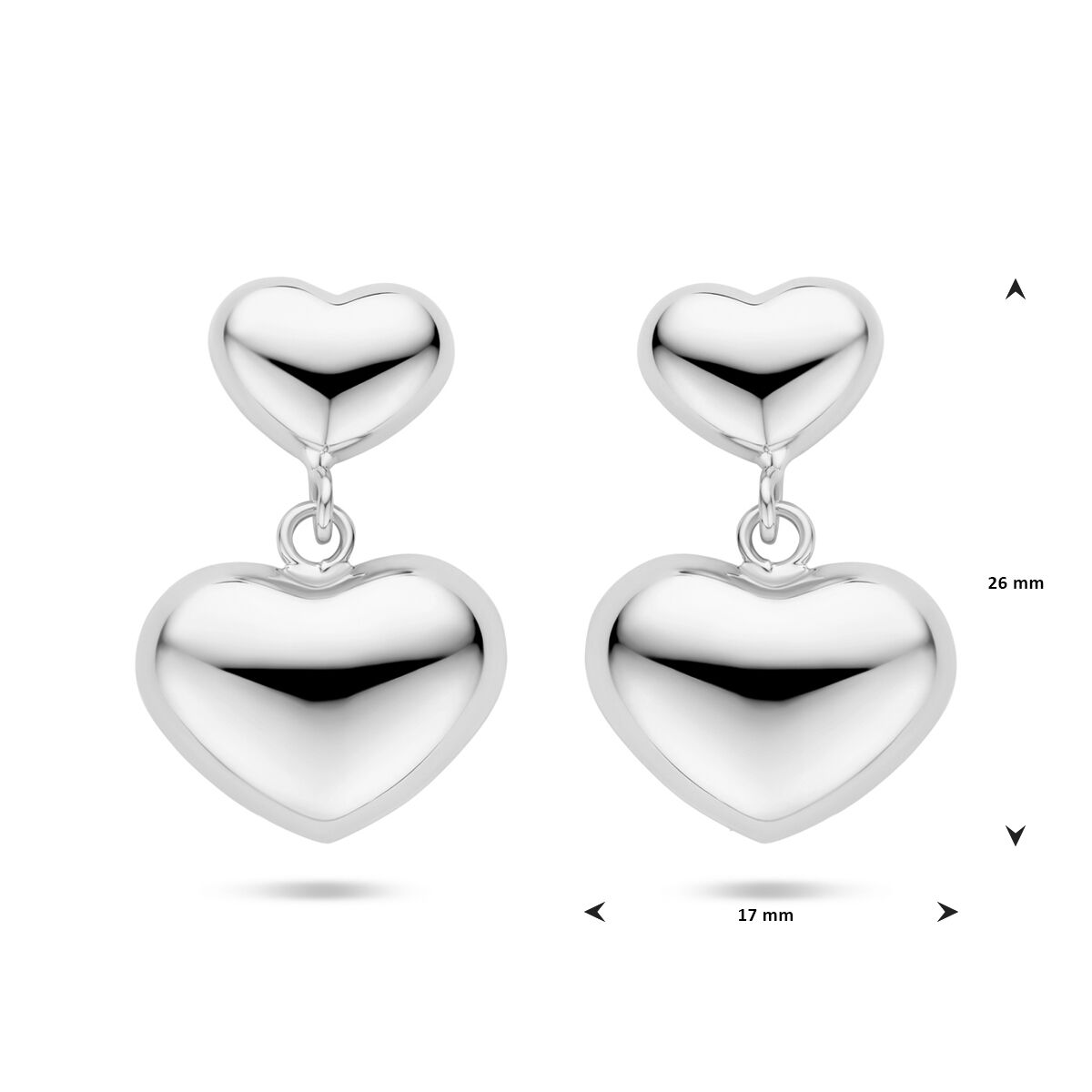 pendientes corazones 26 mm plata rodiado