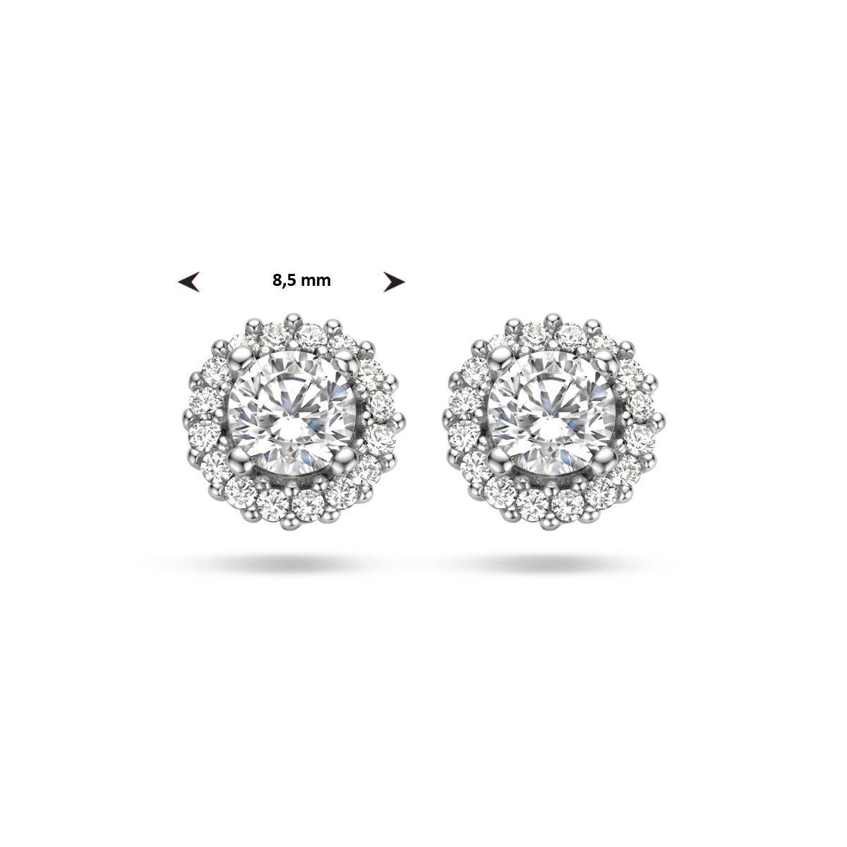 pendientes de botón zircón halo plata rodiado