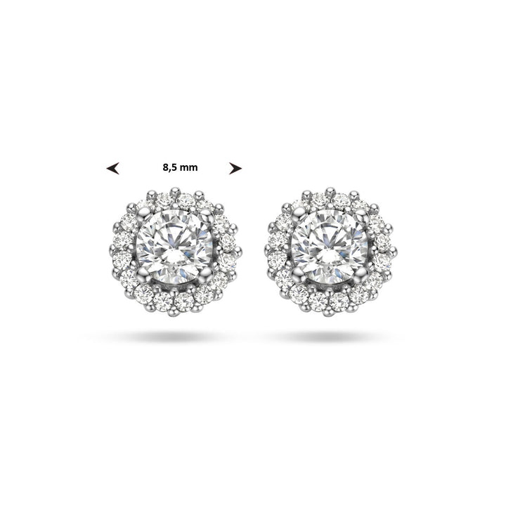 oorknoppen zirkonia halo zilver gerhodineerd