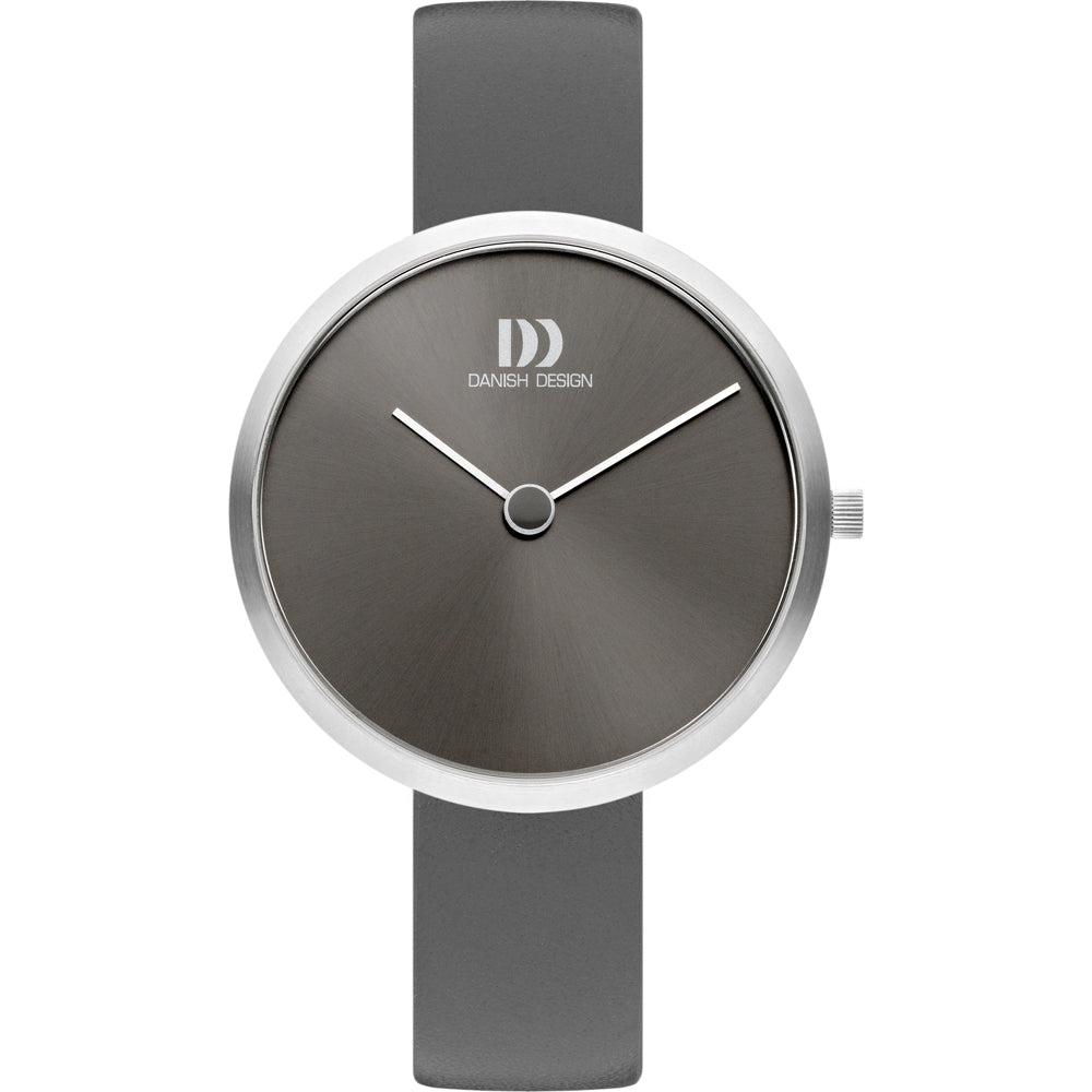 Reloj con esfera gris y correa de silicona negra, caja de acero inoxidable plateada.