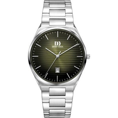 Reloj de hombre con esfera verde y pulsera de acero inoxidable, diseño minimalista y elegante.