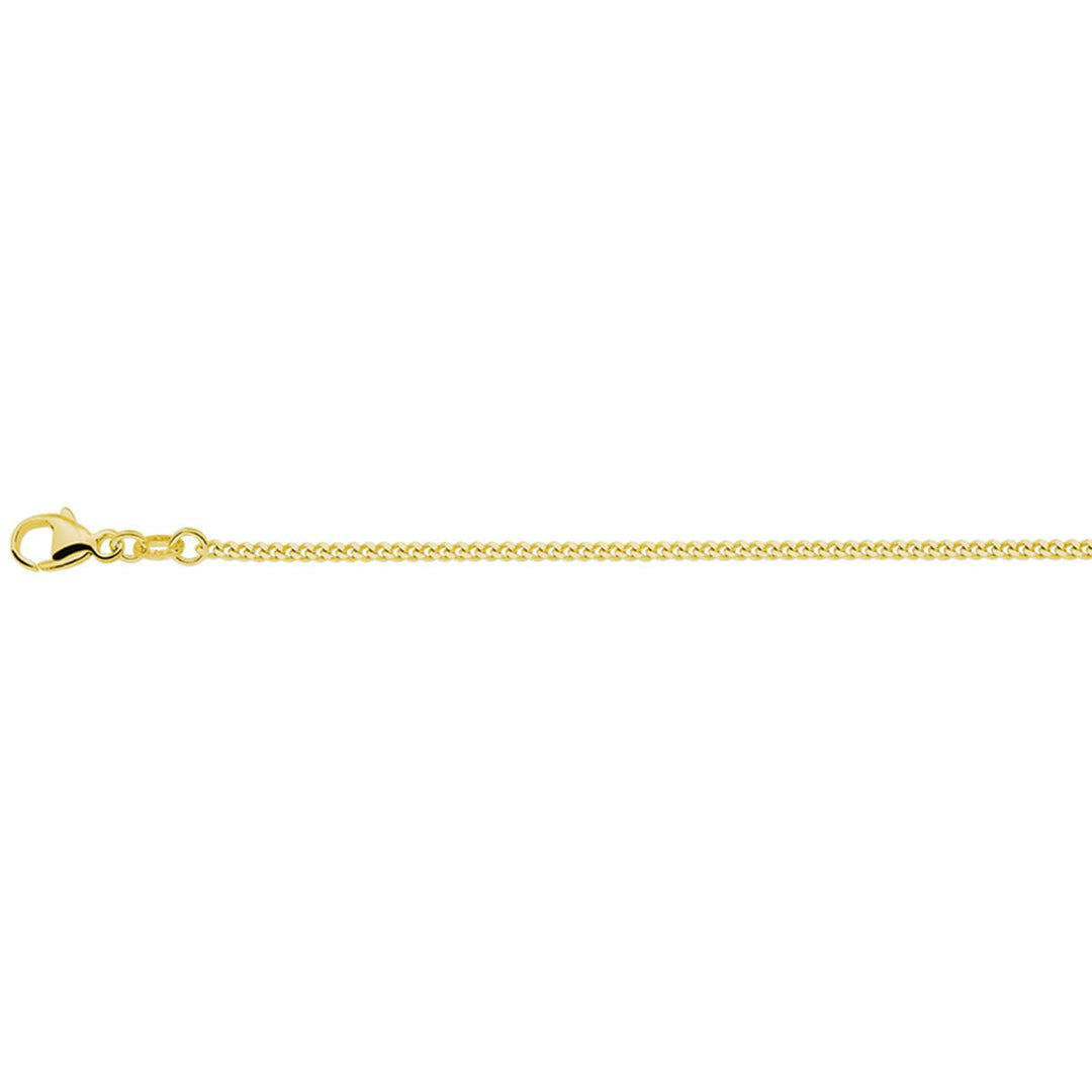 De Van der Kooij Collectie collier gourmette 4-zijdes geslepen 1,4 mm 3 micron zilver verguld (geel) is een strak unisex collier met een karabijnsluiting, horizontaal weergegeven op een witte achtergrond.