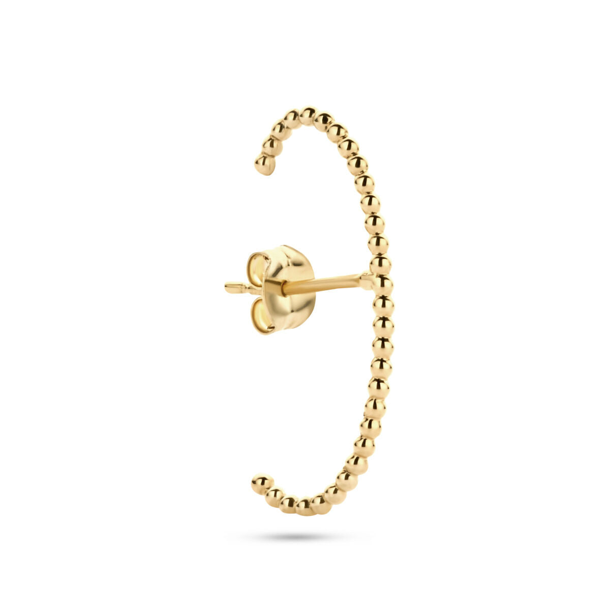 Pendiente de aro en oro amarillo de 14 quilates con bolitas decorativas.