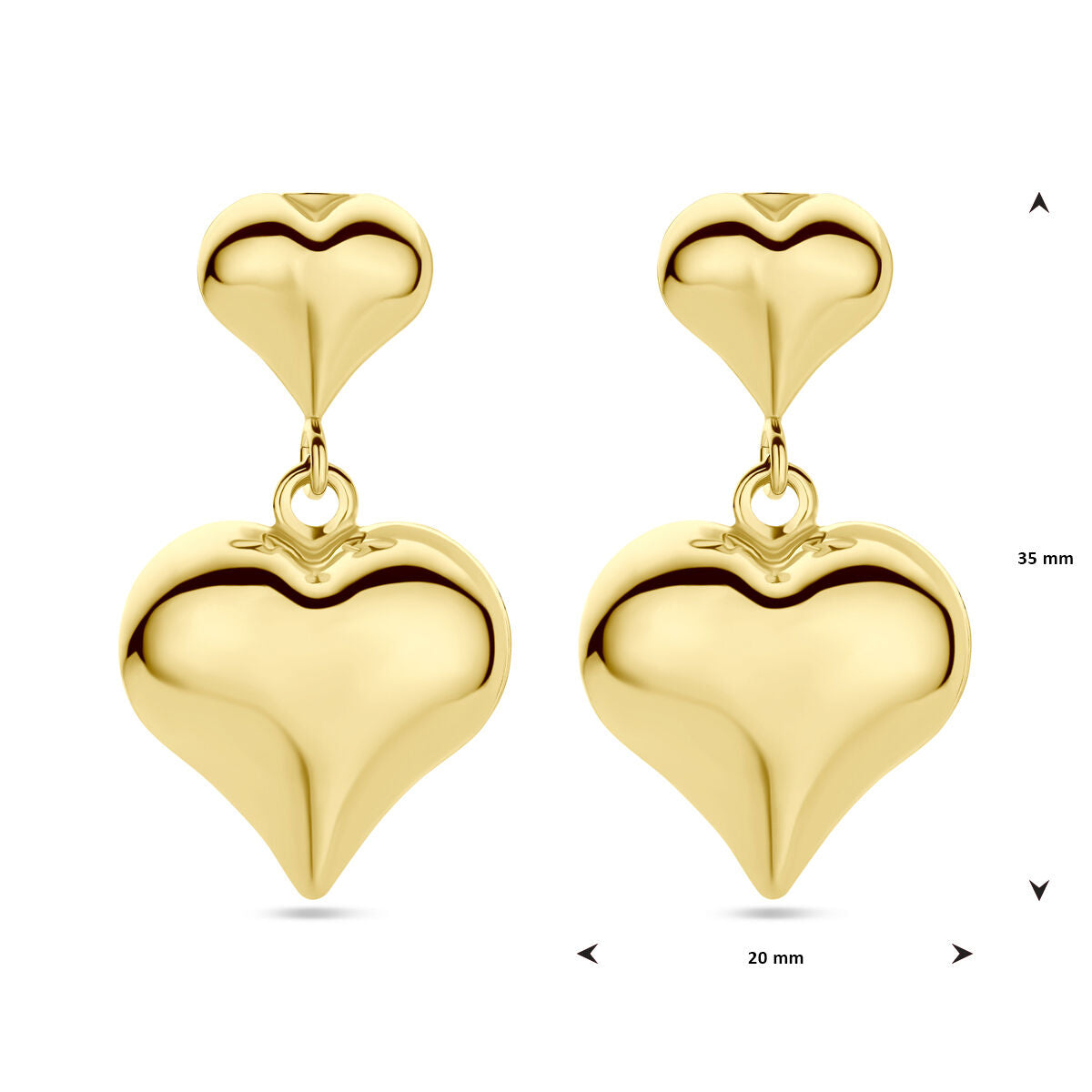 pendientes corazón 35 mm 1 micrón plata chapado en oro amarillo