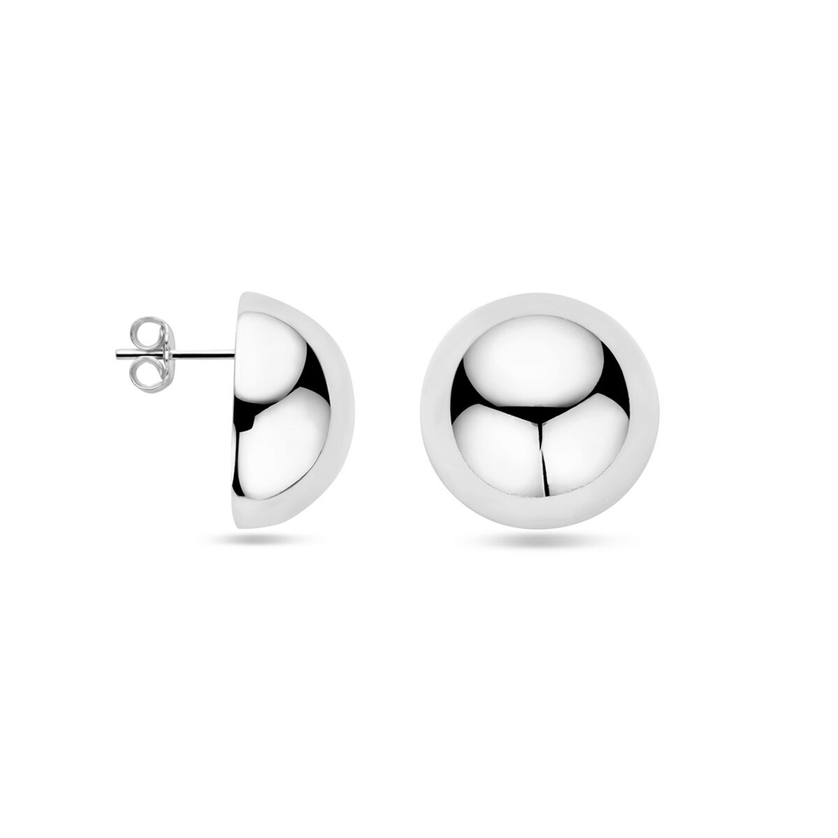 pendientes de botón media esfera 20 mm plata rodiada