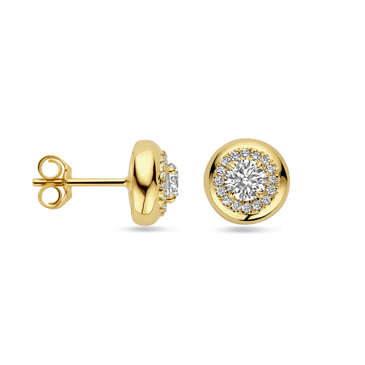 pendientes de botón diamante cultivado en laboratorio 0.75ct (2x 0.375ct) h si oro amarillo 14K