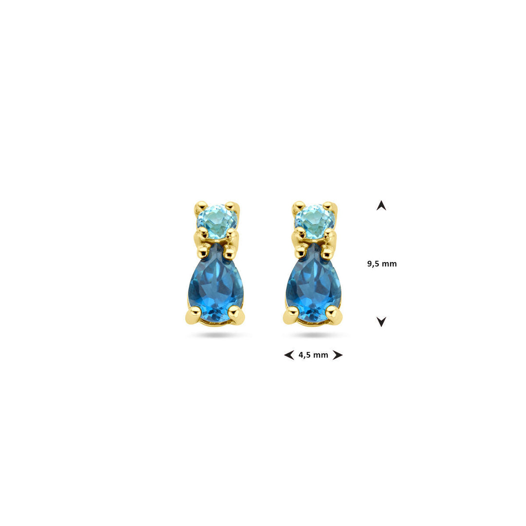 oorknoppen met london blue topaas en sky blue topaas 14K geelgoud