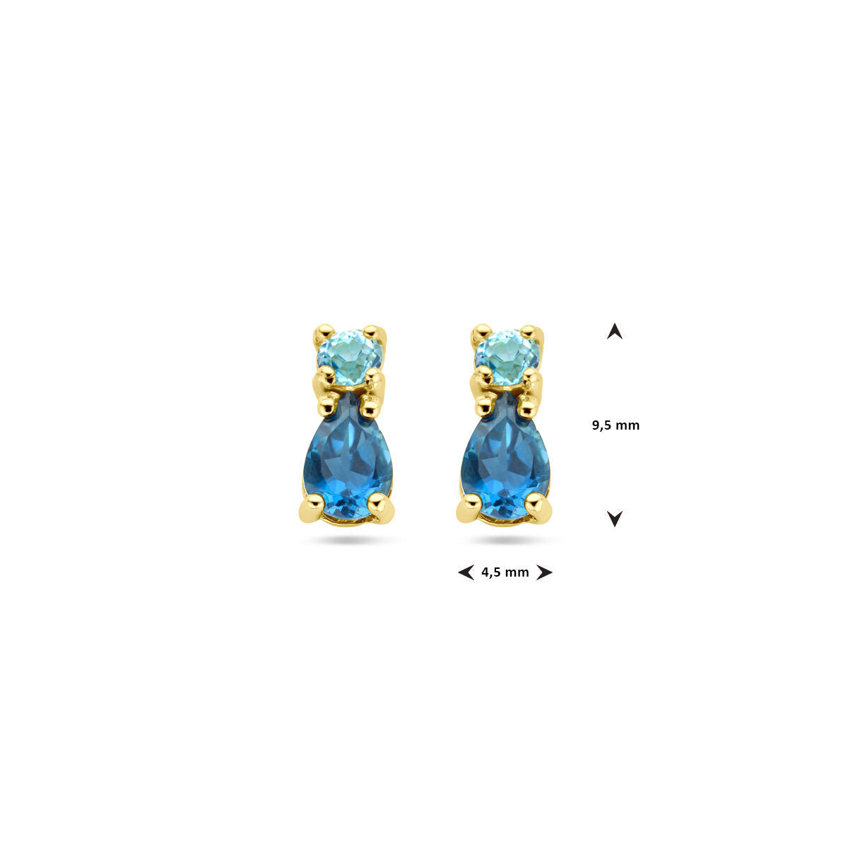 pendientes de botón con topacio london blue y topacio sky blue en oro amarillo de 14K