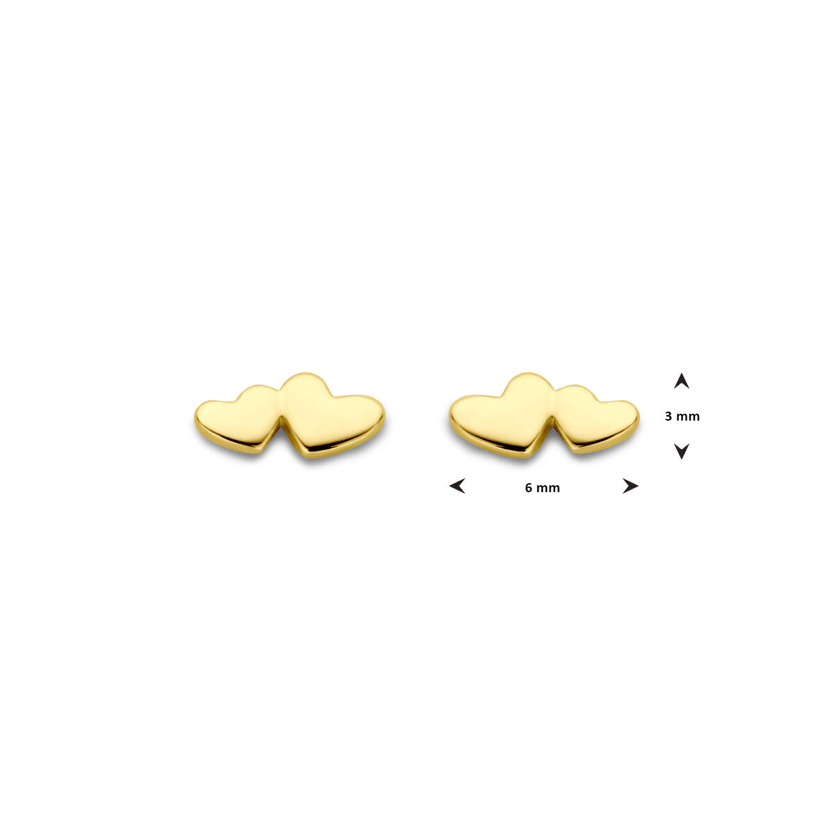 pendientes de botón corazones 3 mm 14K oro amarillo